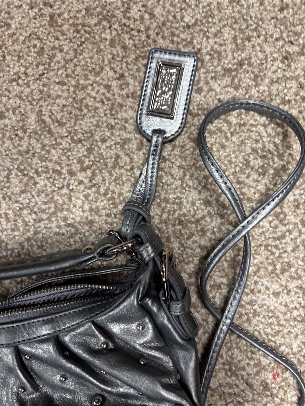 Badgley Mischka Metallic Gunmetal Studded Leather Shoulder Bag - vintage - Picture 8 of 9